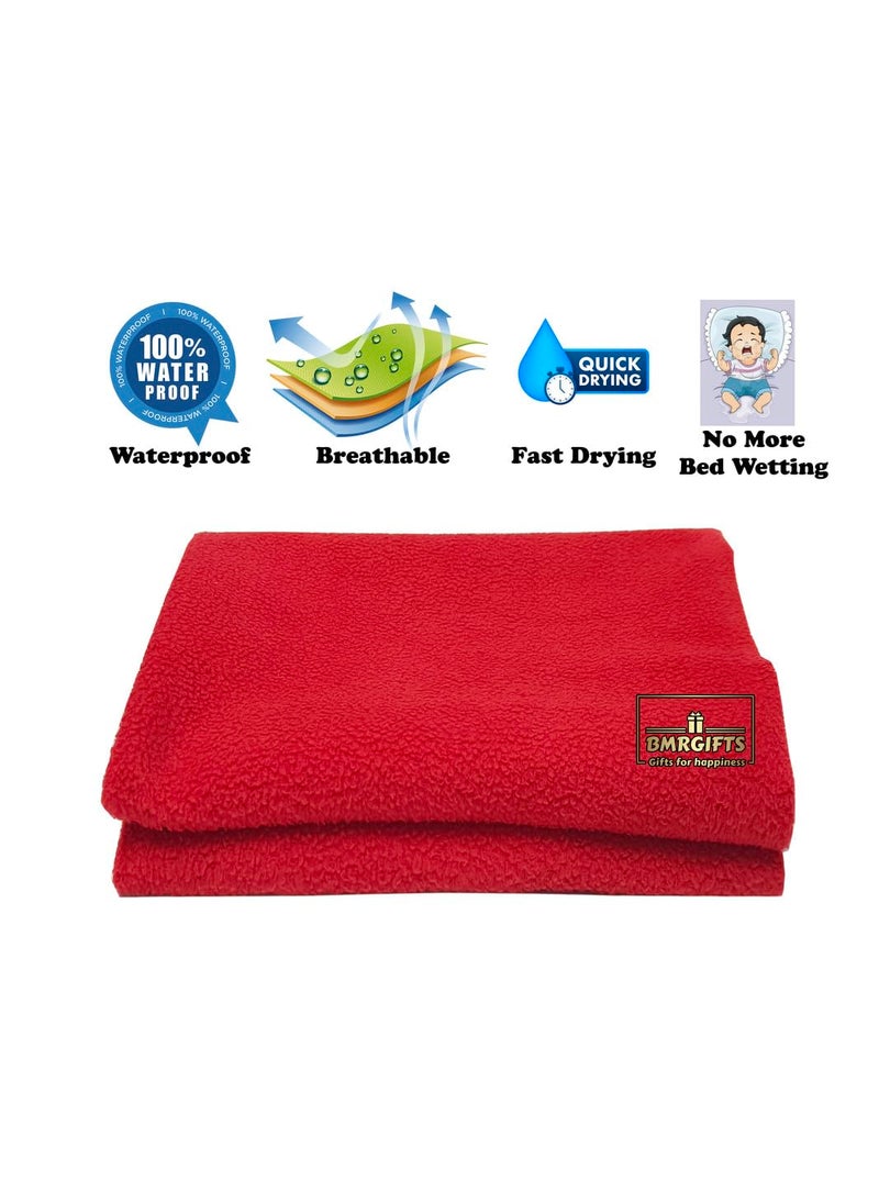 BMRGIFTS Cotton Extra Absorbent Quick Dry Waterproof Sheet for Baby Washable Mattress Protector Bed Protector Sheet for Toddler Children Pack of 2 Large Size 100x140 cm Sky Blue Red
