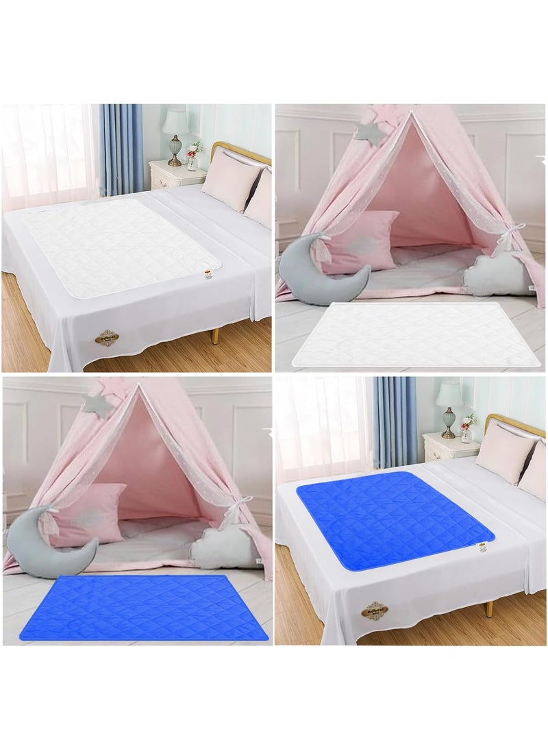 ADBENI HOME Quilted Cotton Extra Absorbent Quick Dry Sheet for Baby Baby Bed Protector Waterproof Baby Sheet Cot Sheet Crib Sheet Mattress Protection California King 182x182cm Royal Blue White