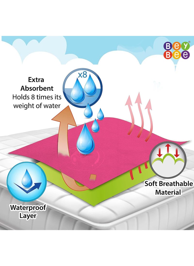 BeyBee NonToxic Quick Dry Sheet for BabyReusable Waterproof Baby Cot Sheet for Toddler InfantWaterproof Extra Absorbent Mattress Protector BluePink Medium Combo