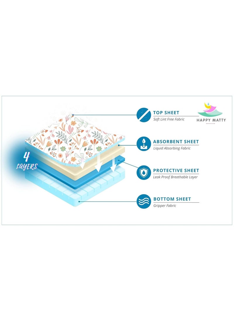 Happy Matty Babys Extra Absorbent Quick Dry Sheet Playmat Waterproof Reusable Washable Colourful Comfortable Mattress Crib Protector Pack of 2 Medium 50X70 Large 70X100