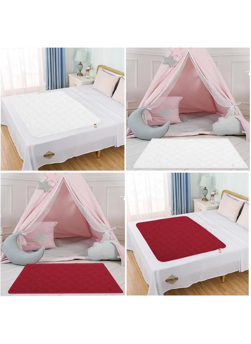 ADBENI HOME Quilted Cotton Extra Absorbent Quick Dry Sheet for Baby Baby Bed Protector Waterproof Baby Sheet Cot Sheet Crib Sheets Mattress Protection California Queen 160x110cm Maroon White