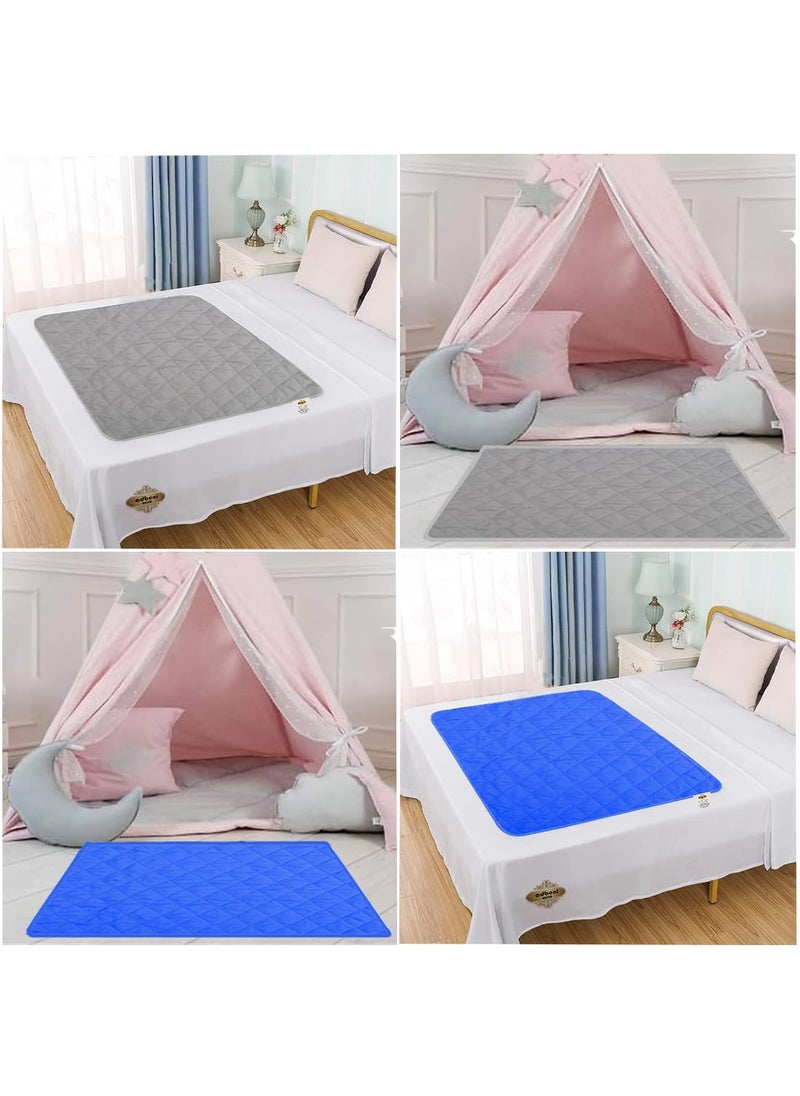 ADBENI HOME Quilted Cotton Extra Absorbent Quick Dry Sheet for Baby Baby Bed Protector Waterproof Baby Sheet Cot Sheet Crib Sheet Mattress Protection California Queen 160x110cm Grey Royal Blue