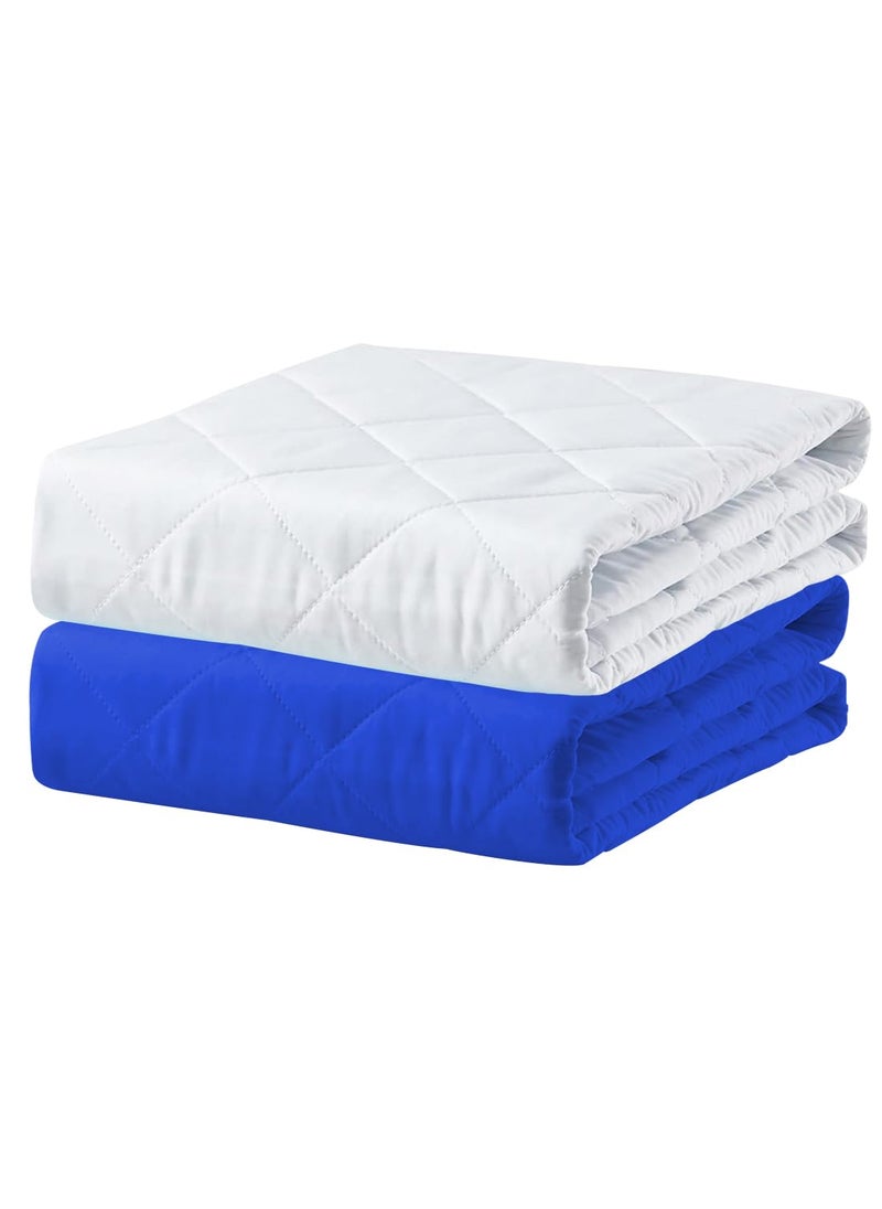 ADBENI HOME Quilted Cotton Extra Absorbent Quick Dry Sheet for Baby Baby Bed Protector Waterproof Baby Cot Sheet Crib Sheet Mattress Protection California Queen 160x110cm Royal Blue White