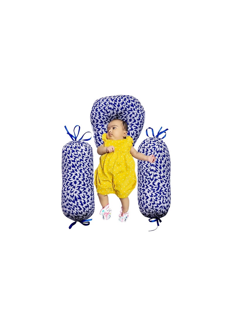 next Day art Set of 3 Bolsters and Pillow Combo for Newborn BabyKids Round Printed Blue