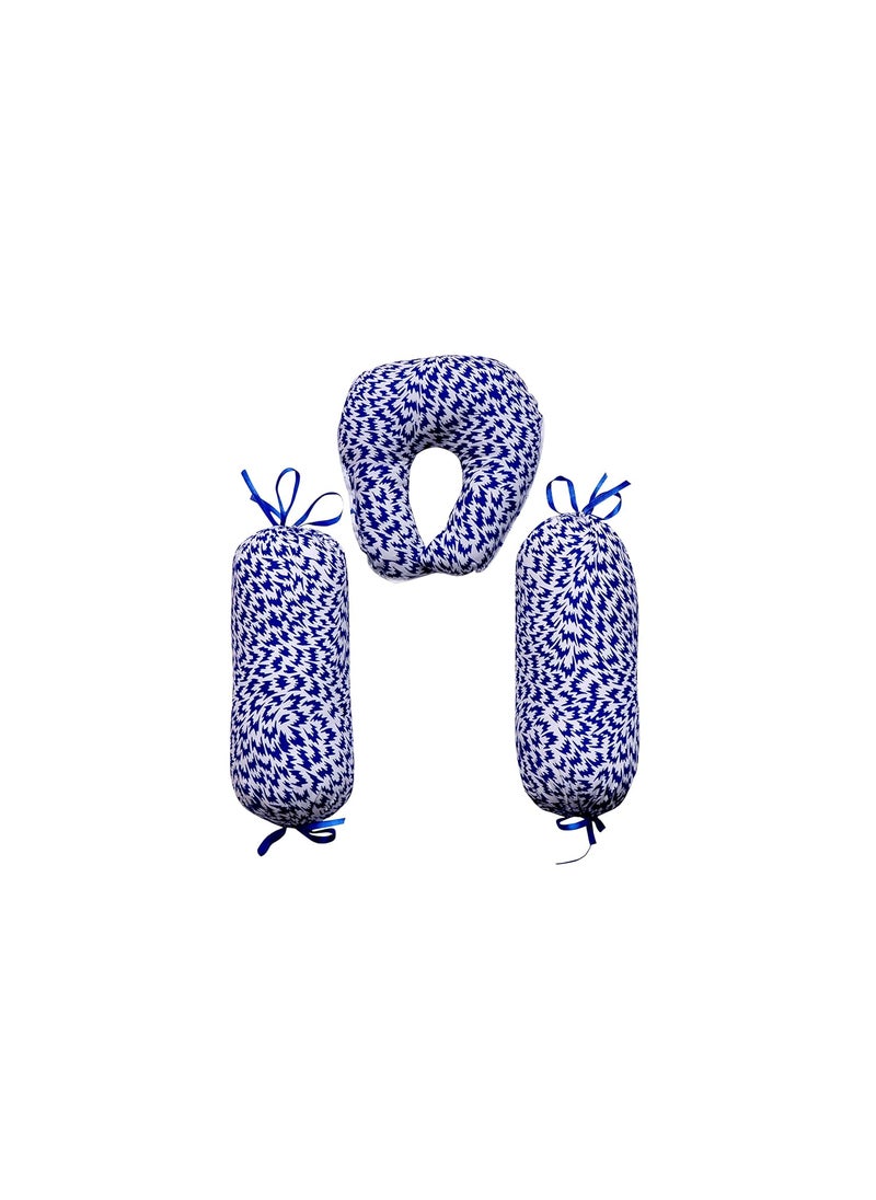 next Day art Set of 3 Bolsters and Pillow Combo for Newborn BabyKids Round Printed Blue