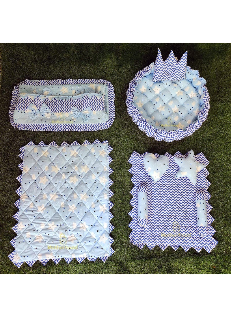 MOTHERHOOD 1 Round Baby Tub Bed with 1 Baby Cradle Hammock 1 Large Baby Blanket 1 Baby Mattress and 5 pc Baby Pillow Luxury Baby Mattress Bed Sleeper Bedding Set coSleeper for Baby Sky