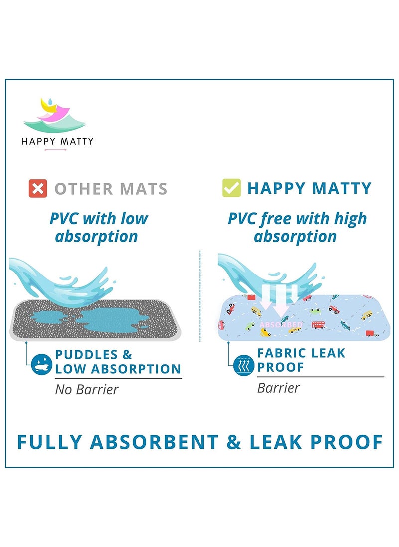 Happy Matty Reusable Washable Multicolor Cars Printed Soft Comfortable Unisex Baby Kids Extra Absorbent Quick Dry Sheet Playmat Lint Free Fabrics Mattress Crib Protector Cars Medium 50cm x 70cm