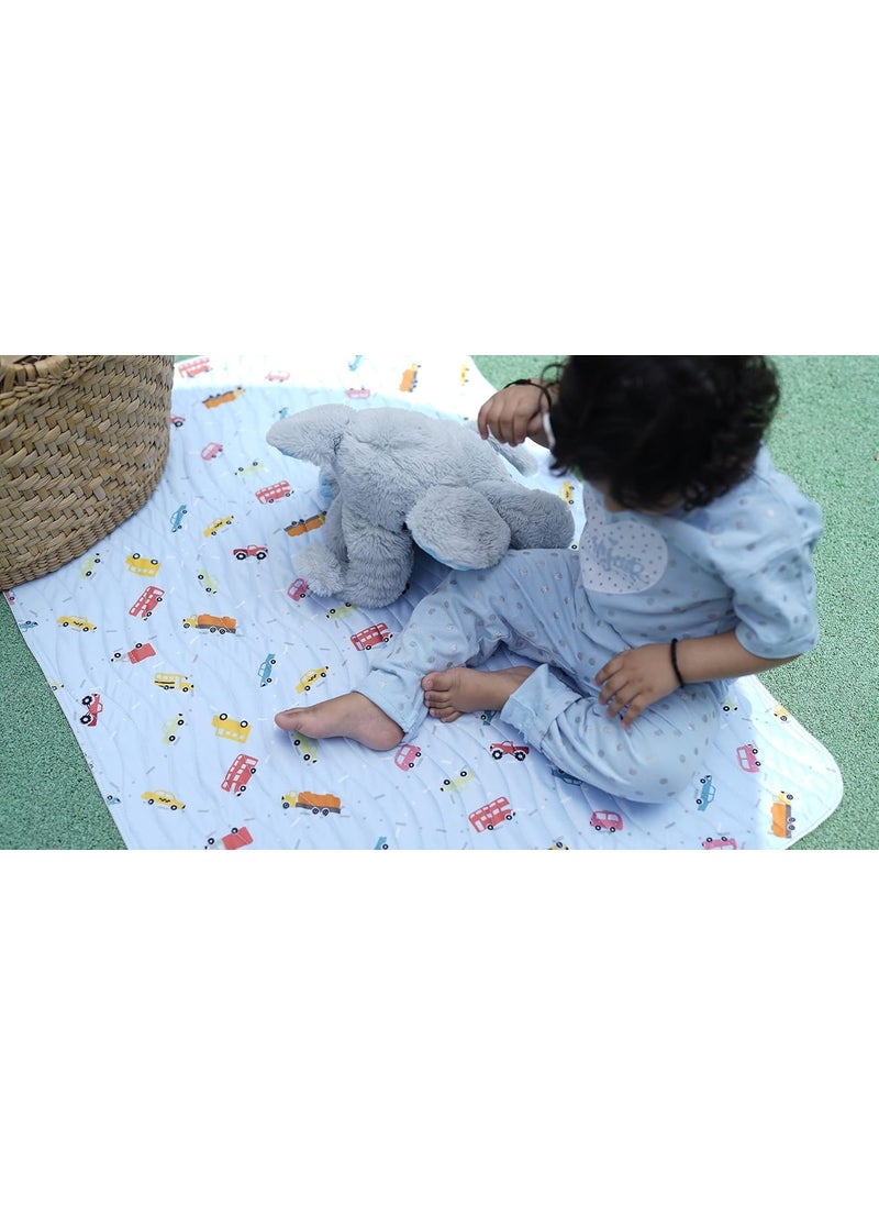 Happy Matty Reusable Washable Multicolor Cars Printed Soft Comfortable Unisex Baby Kids Extra Absorbent Quick Dry Sheet Playmat Lint Free Fabrics Mattress Crib Protector Cars Medium 50cm x 70cm
