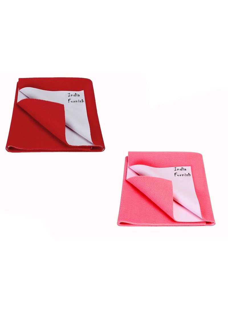 India Furnish Waterproof Baby Care Dry Sheet Bed Protector Pink Red Large 140cm X 100cm Pack of 2