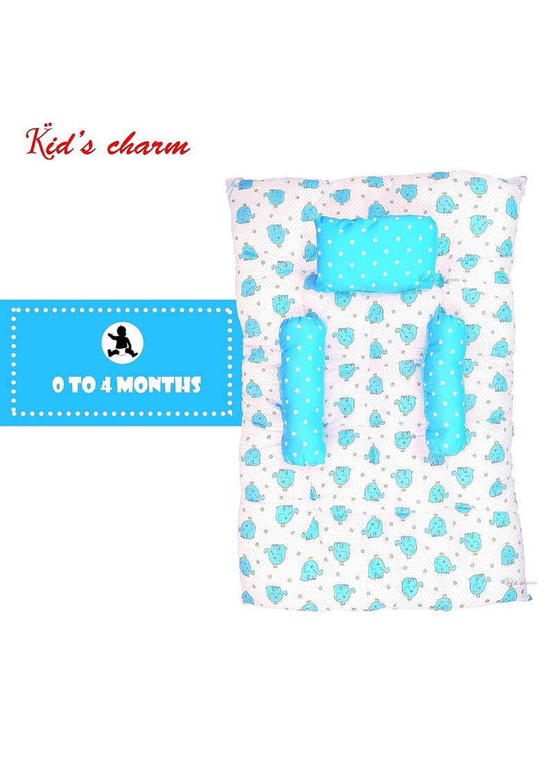 Kids Charm Baby Sleeping ElephantMini Portable 2 in 1 for 0 to 4 Months New Born Baby Baby Sleeping Bed Cotton PillowBlue