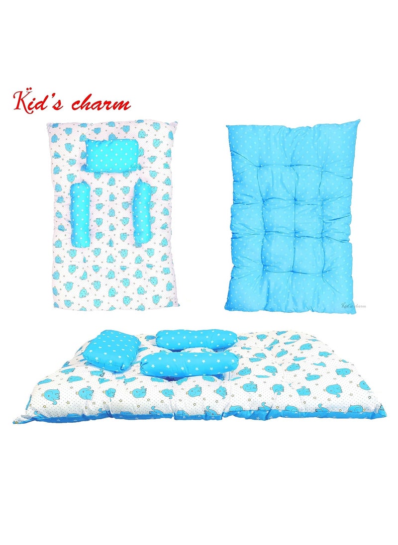 Kids Charm Baby Sleeping ElephantMini Portable 2 in 1 for 0 to 4 Months New Born Baby Baby Sleeping Bed Cotton PillowBlue