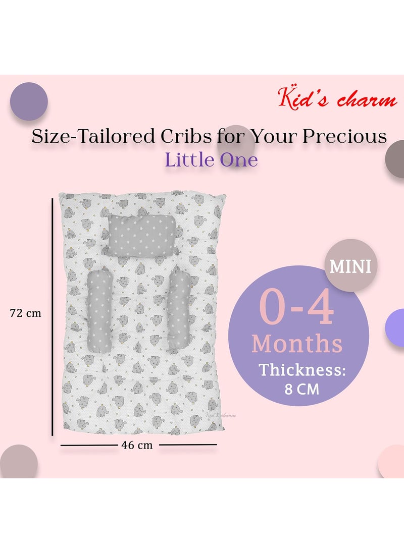 Kids Charm Baby Sleeping ElephantMini Portable 2 in 1 for 0 to 4 Months New Born Baby Baby Sleeping Bed Cotton PillowGrey
