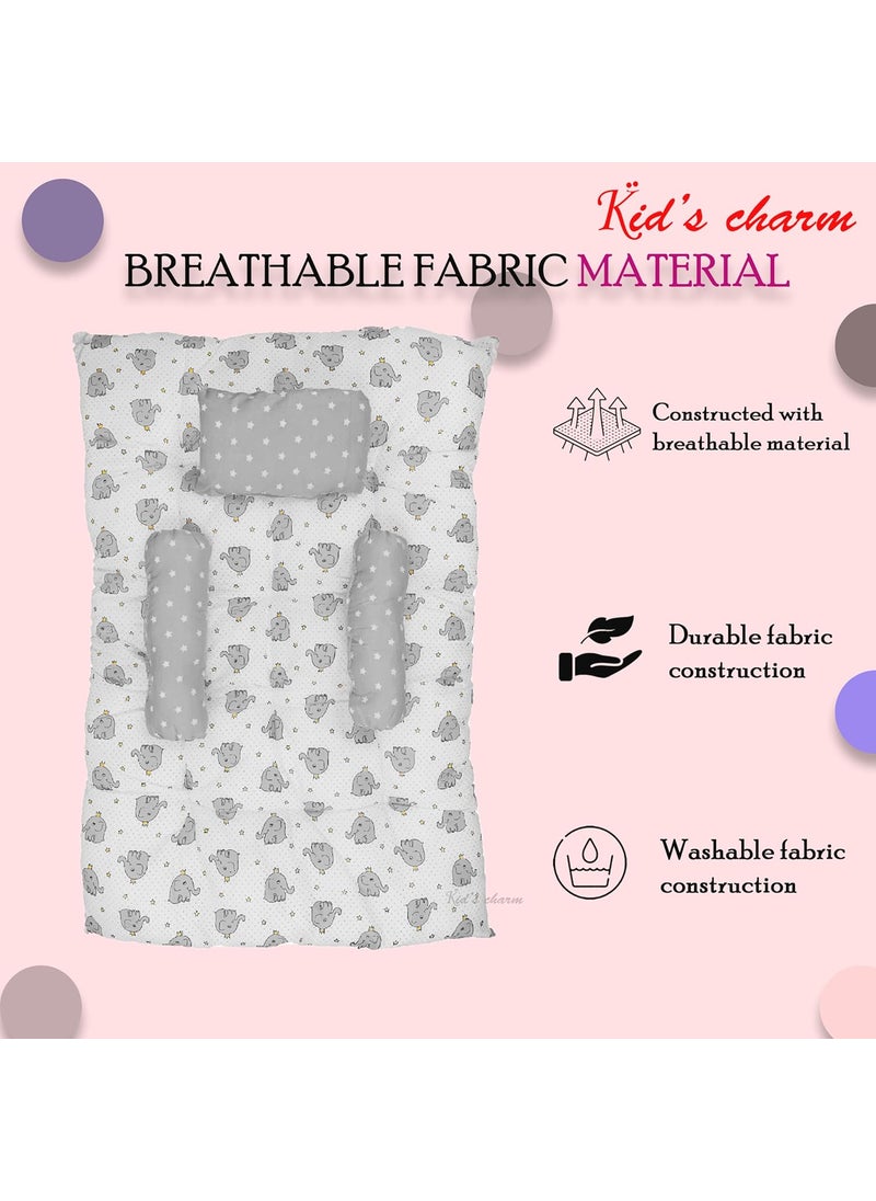 Kids Charm Baby Sleeping ElephantMini Portable 2 in 1 for 0 to 4 Months New Born Baby Baby Sleeping Bed Cotton PillowGrey