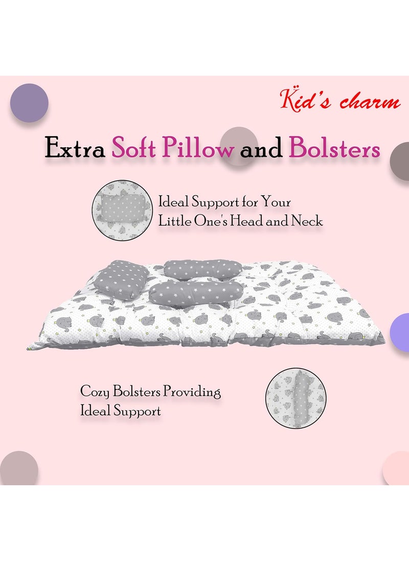 Kids Charm Baby Sleeping ElephantMini Portable 2 in 1 for 0 to 4 Months New Born Baby Baby Sleeping Bed Cotton PillowGrey