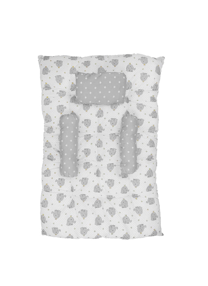Kids Charm Baby Sleeping ElephantMini Portable 2 in 1 for 0 to 4 Months New Born Baby Baby Sleeping Bed Cotton PillowGrey