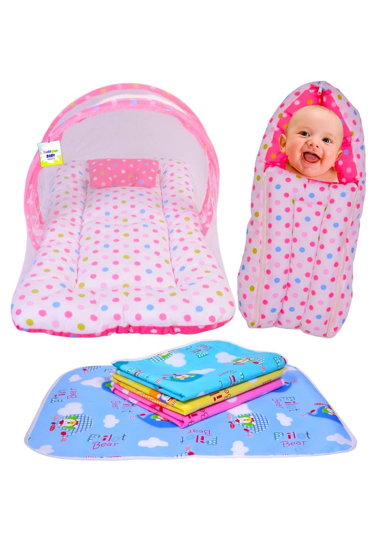 Toddylon Baby Bedding Sets New Born Baby Bed Combo Mattress with Net Sleeping Bag Mosquito Net Carry Bag Nappy Changing Mat Products All 06 Months 3PCS Set