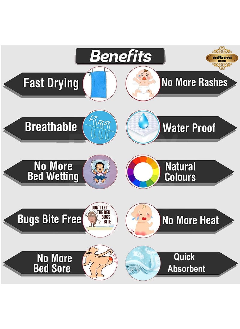 ADBENI HOME Ecofriendly Jacquard Quick Dry Sheet for New Born Babies Reusable Waterproof Cotton Bed Protector Baby Mat Cot Sheet for Toddler Extra Absorbent 210GSM Small Super 100x66cm White