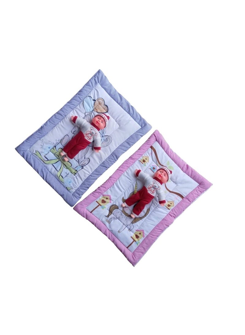 SmallBerry Combo Newborn Baby Pom Pom Cotton Baby Bed Godari Cradle Bed Crib Sheet Changing Mat Baby Godadi Godari Bedding Set Mattress_Pack of 2 Piece_Elephant Girraffe