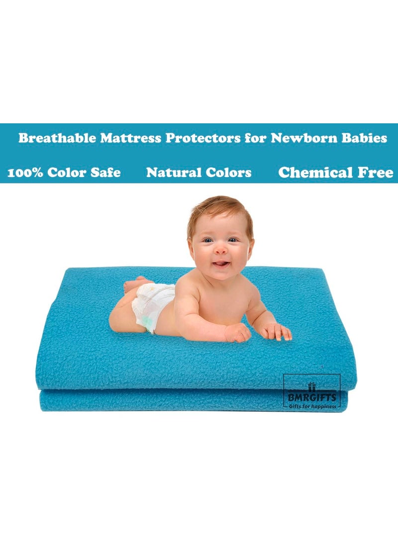 BMRGIFTS Cotton Extra Absorbent Waterproof Quick Dry Sheet for Baby Washable Bed Mattress Protector Sheet for Toddler Children Pack of 3 Small Size 50x70 cm Sky Blue Violet Red