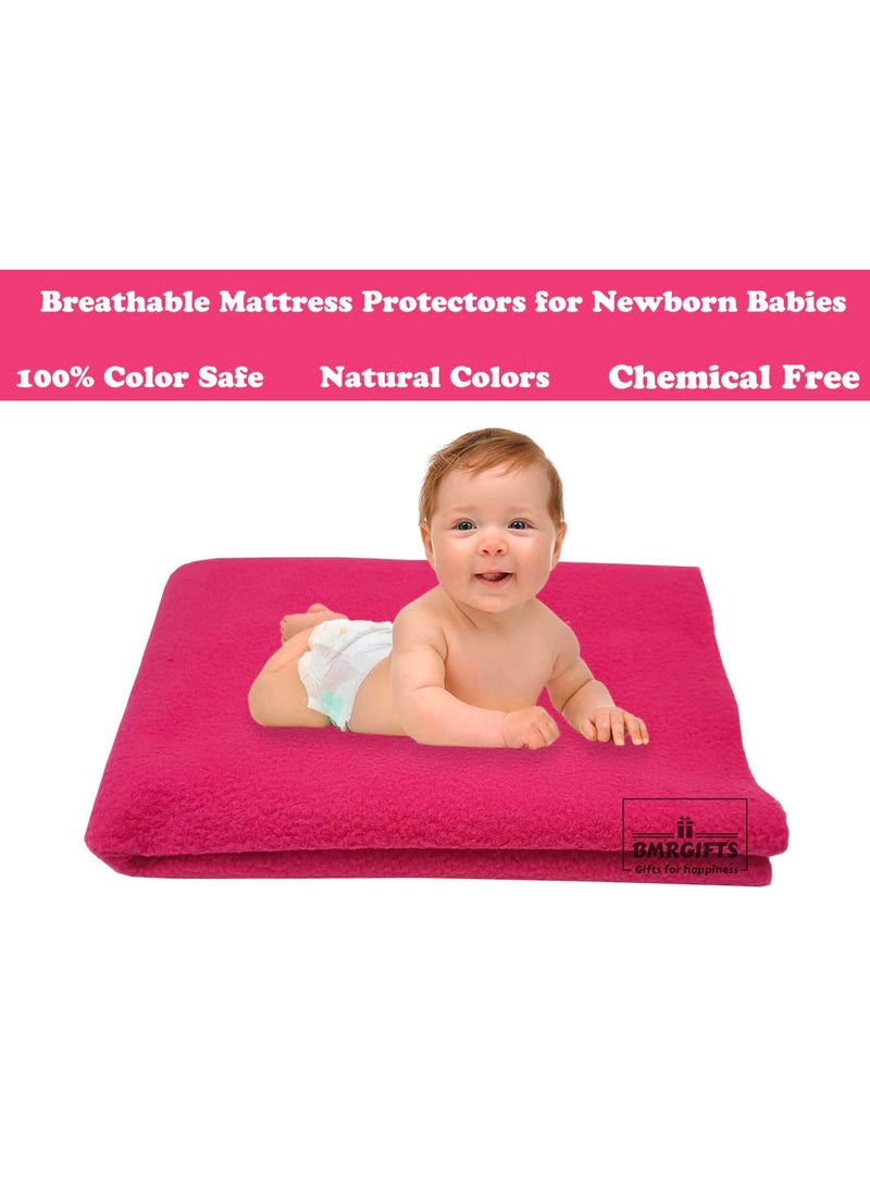 BMRGIFTS Cotton Extra Absorbent Waterproof Quick Dry Sheet for Baby Washable Bed Mattress Protector Sheet for Toddler Children Pack of 3 Small Size 50x70 cm Pink Mehroon Sky Blue