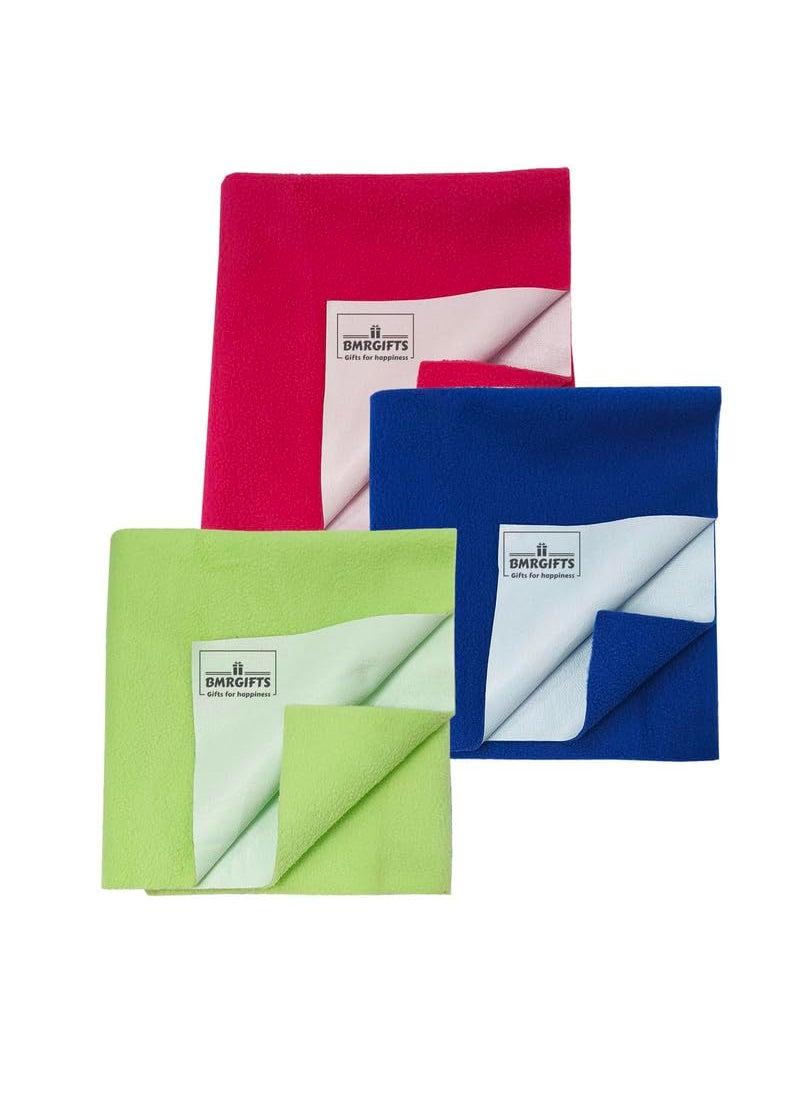 BMRGIFTS Cotton Extra Absorbent Waterproof Quick Dry Sheet for Baby Washable Mattress Bed Protector Sheet for Toddler Children Pack of 3 Small Size 50x70 cm Pink Royal Blue Light Green
