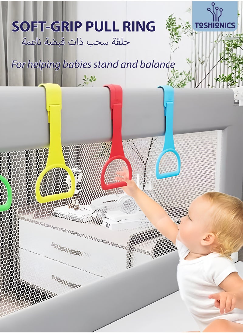 Baby Playpen with 50 Pieces Balls and 4 Baby Pull Ring Crib Hooks- 180x150cm Infant Indoor and Outdoor Kids Activity Centre Foldable Safety Fence Portable Play Dens for Kids and Toddlers Easy to Fold Play Yard, Grey