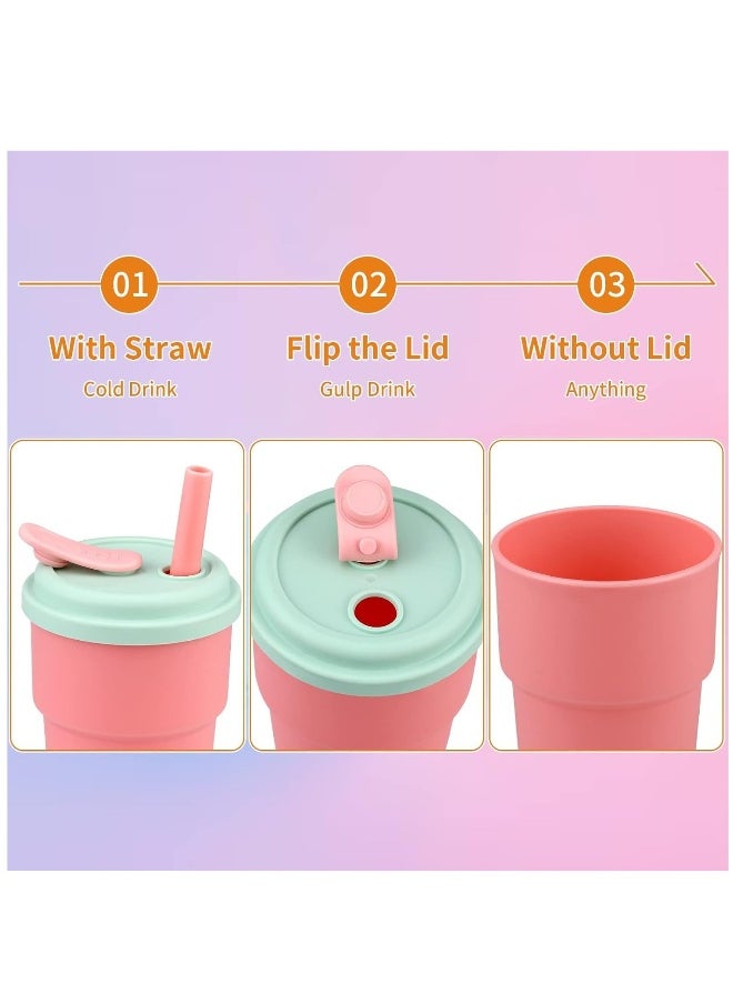 Kids Cups With Straws And Lids Kids Tumbler Set, Bpa Free Toddler Straw Cups With Silicone Sleeves & Silicone Straws With Stopper, Spill Proof Cups For Kids, Smoothie Cups 8-Piece
