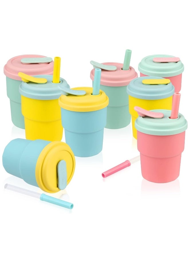 Kids Cups With Straws And Lids Kids Tumbler Set, Bpa Free Toddler Straw Cups With Silicone Sleeves & Silicone Straws With Stopper, Spill Proof Cups For Kids, Smoothie Cups 8-Piece