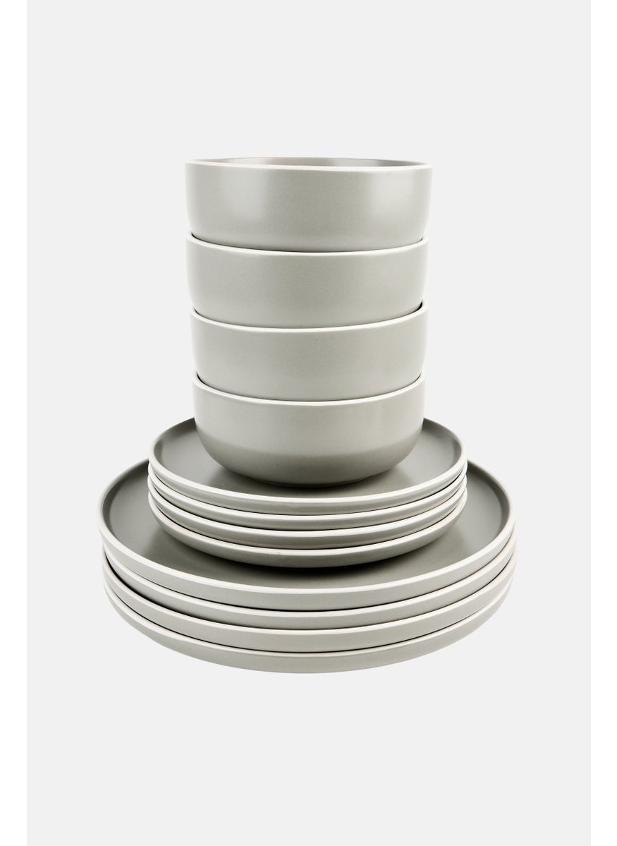 12 Piece Stoneware Dinner Set, Grey