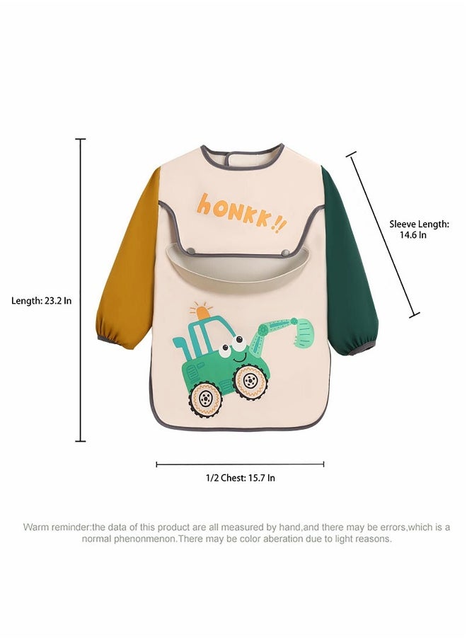 Long Sleeve Baby Bibs Child Toddler Waterproof Smock Apron Set Food Catcher Pocket