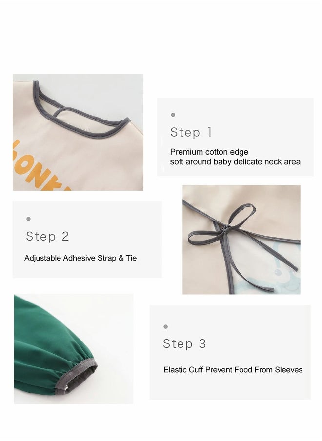 Long Sleeve Baby Bibs Child Toddler Waterproof Smock Apron Set Food Catcher Pocket