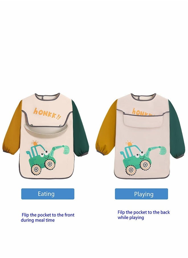 Long Sleeve Baby Bibs Child Toddler Waterproof Smock Apron Set Food Catcher Pocket