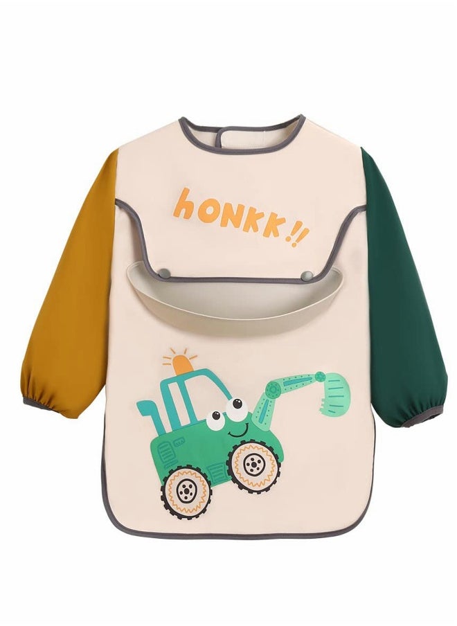 Long Sleeve Baby Bibs Child Toddler Waterproof Smock Apron Set Food Catcher Pocket