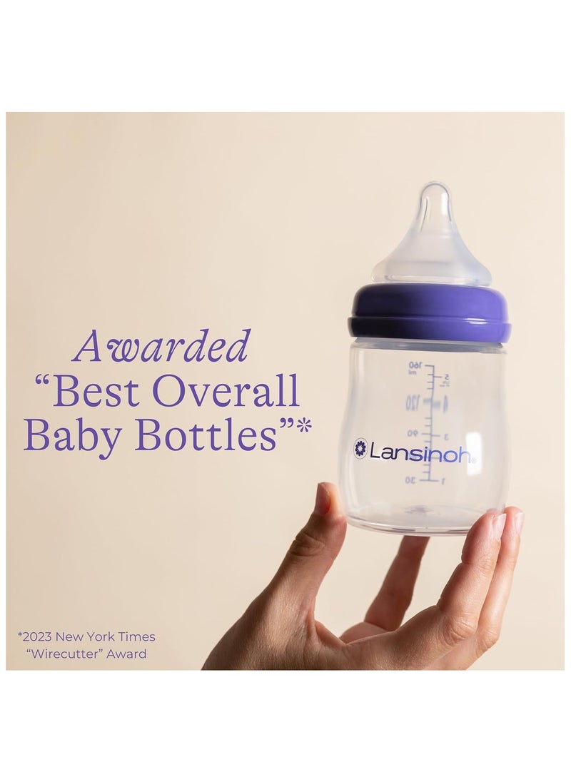 Lansinoh Baby Bottles for Breastfeeding Babies, 160 ml, 3 Count, Includes 3 Slow Flow (Size 2S)