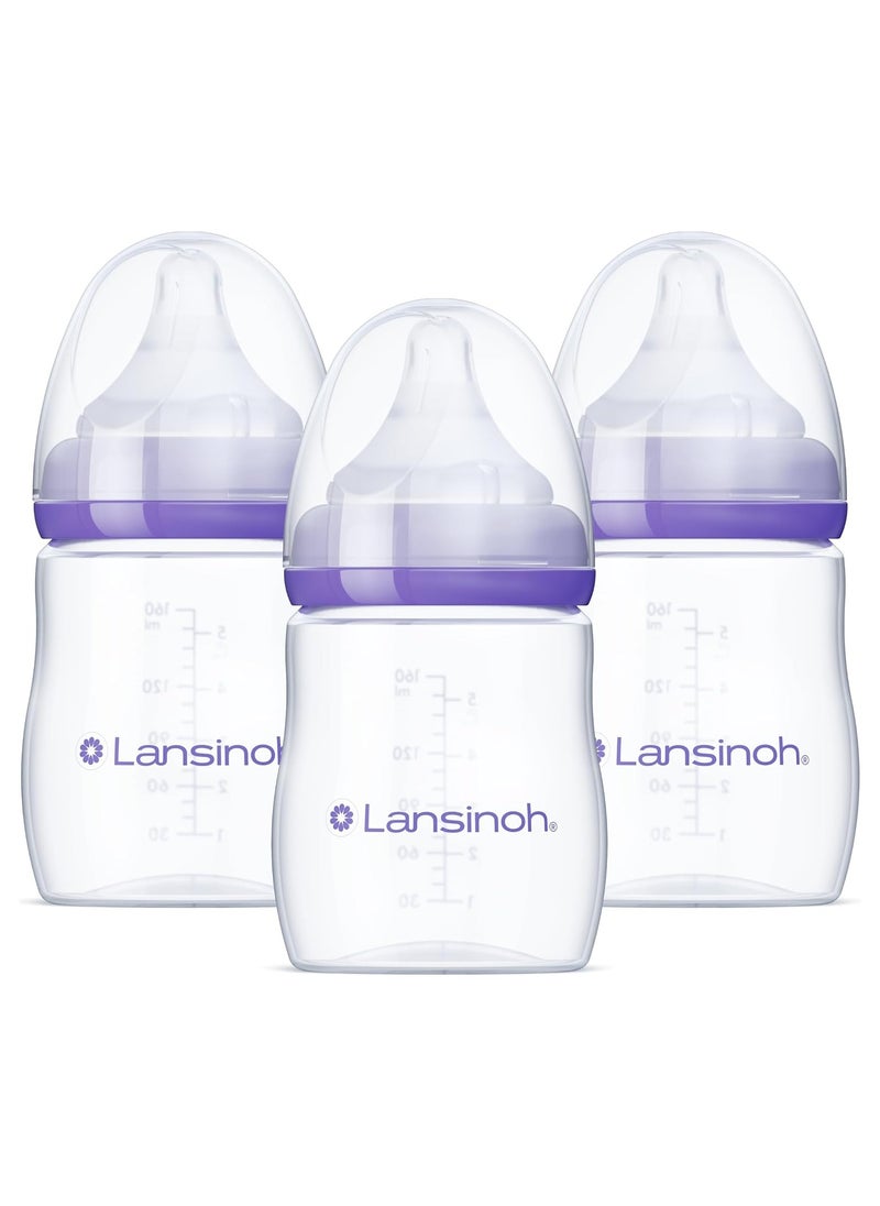 Lansinoh Baby Bottles for Breastfeeding Babies, 160 ml, 3 Count, Includes 3 Slow Flow (Size 2S)