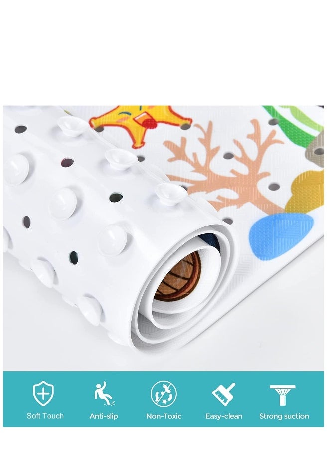 Baby Bath Mat for Tub for Kids, 40 X 16 Inch Extra Long Kids Bathtub Mat Non Slip, Cartoon Patterned Bath Tub Shower Mat Anti Slip with Suction Cups & Drain Holes, Machine Washable, Whale