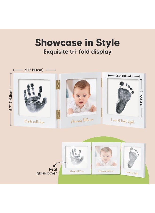 Inkless Baby Handprint and Footprint Kit for Newborn - Baby Footprint Kit, Newborn Keepsake Nursery Picture Frame, Dog Paw Print Maker, Personalized Gifts for New Mom, Mother's Day (White/Gold)