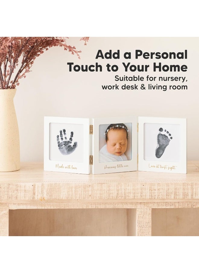 Inkless Baby Handprint and Footprint Kit for Newborn - Baby Footprint Kit, Newborn Keepsake Nursery Picture Frame, Dog Paw Print Maker, Personalized Gifts for New Mom, Mother's Day (White/Gold)
