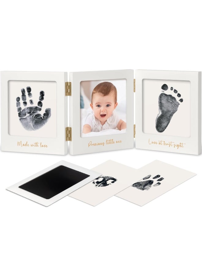 Inkless Baby Handprint and Footprint Kit for Newborn - Baby Footprint Kit, Newborn Keepsake Nursery Picture Frame, Dog Paw Print Maker, Personalized Gifts for New Mom, Mother's Day (White/Gold)