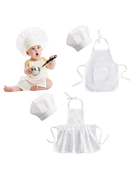 HIBA CREATIONS White Apron with cap Bib for baby photoshoot