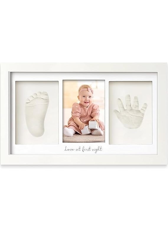 VIPREKHO Baby Handprint Footprint Kit Date Name Stamp Clay Hand Print Picture Frame for Newborn Best New Mom Gift Foot Impression Photo Keepsake for Girl Boy White Feet Imprint Mold BABY FOOTPRINT RECTANGLE