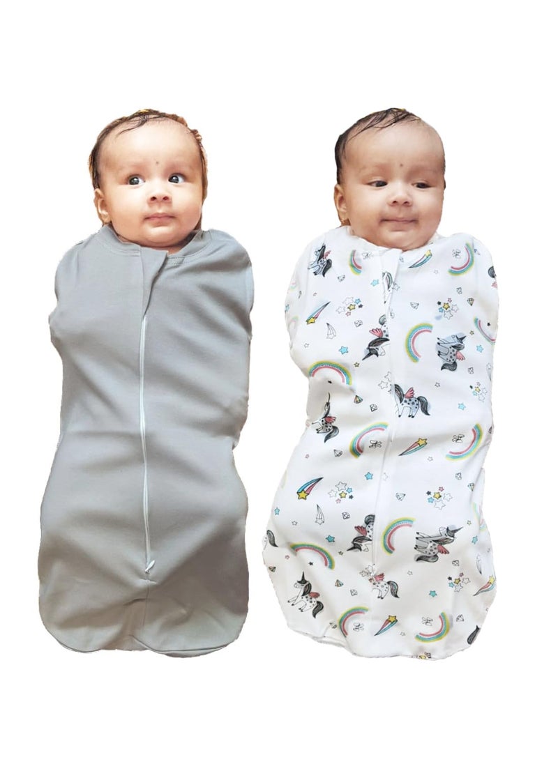 MammaChamp PODSwaddleSleeping BagBlanketsWrapSack for Newborn Baby 03 Months Packof 2 Gray Unicorn Design