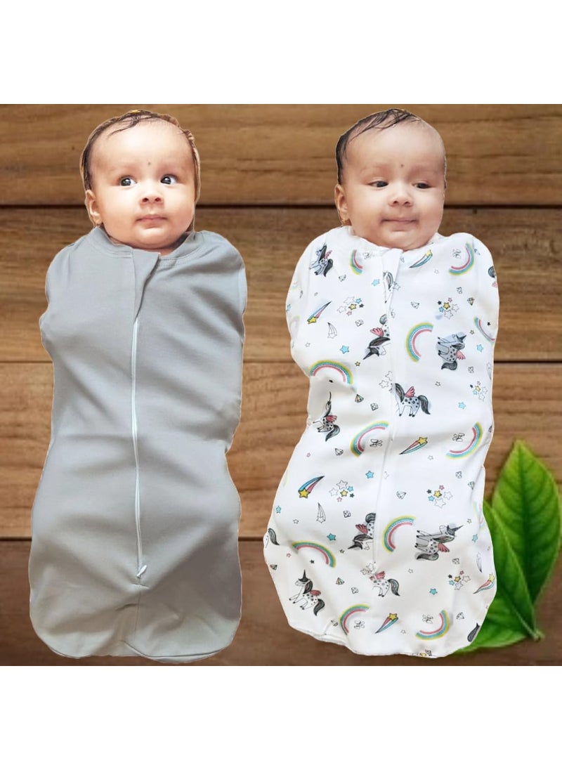 MammaChamp PODSwaddleSleeping BagBlanketsWrapSack for Newborn Baby 03 Months Packof 2 Gray Unicorn Design
