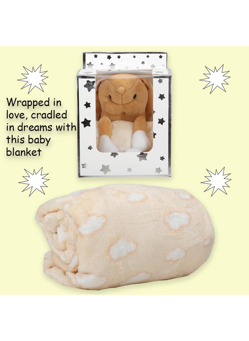 HONEY BOO Toy with Blanket Gift Set for Newborns Infants 0 Years Rabbit Blue