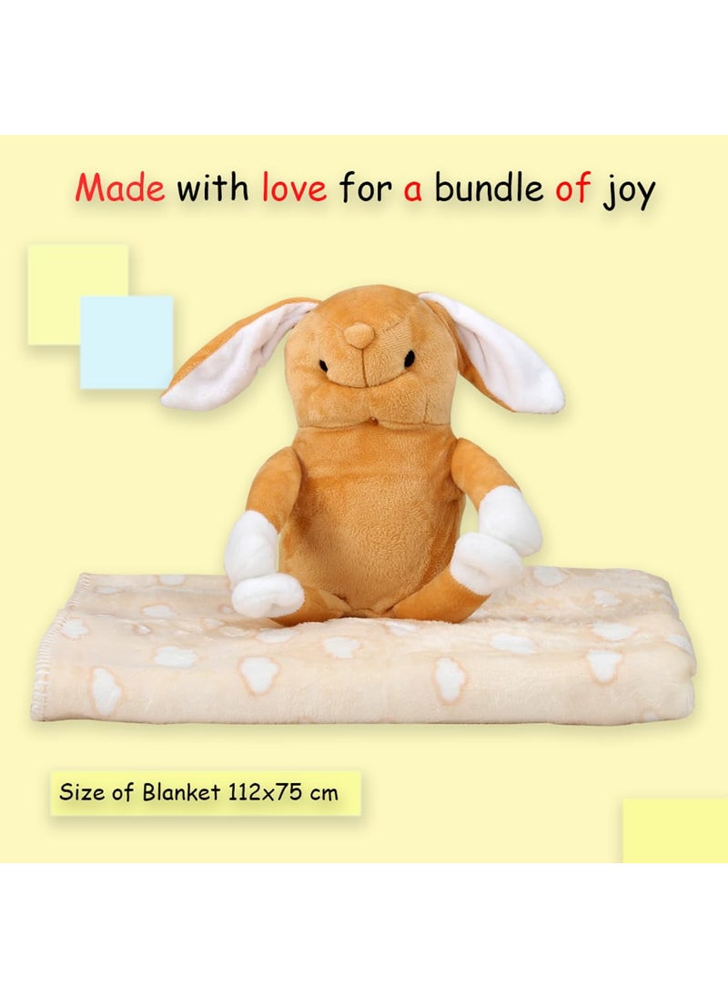 HONEY BOO Toy with Blanket Gift Set for Newborns Infants 0 Years Rabbit Blue