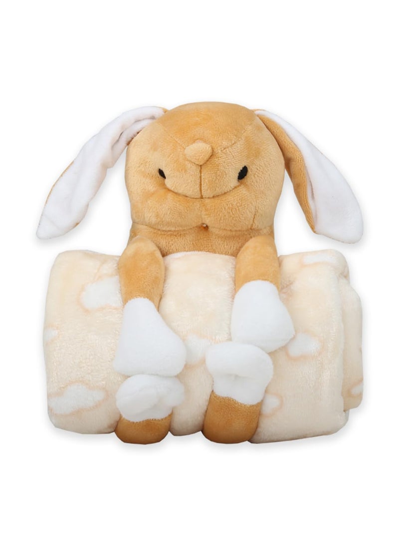 HONEY BOO Toy with Blanket Gift Set for Newborns Infants 0 Years Rabbit Blue