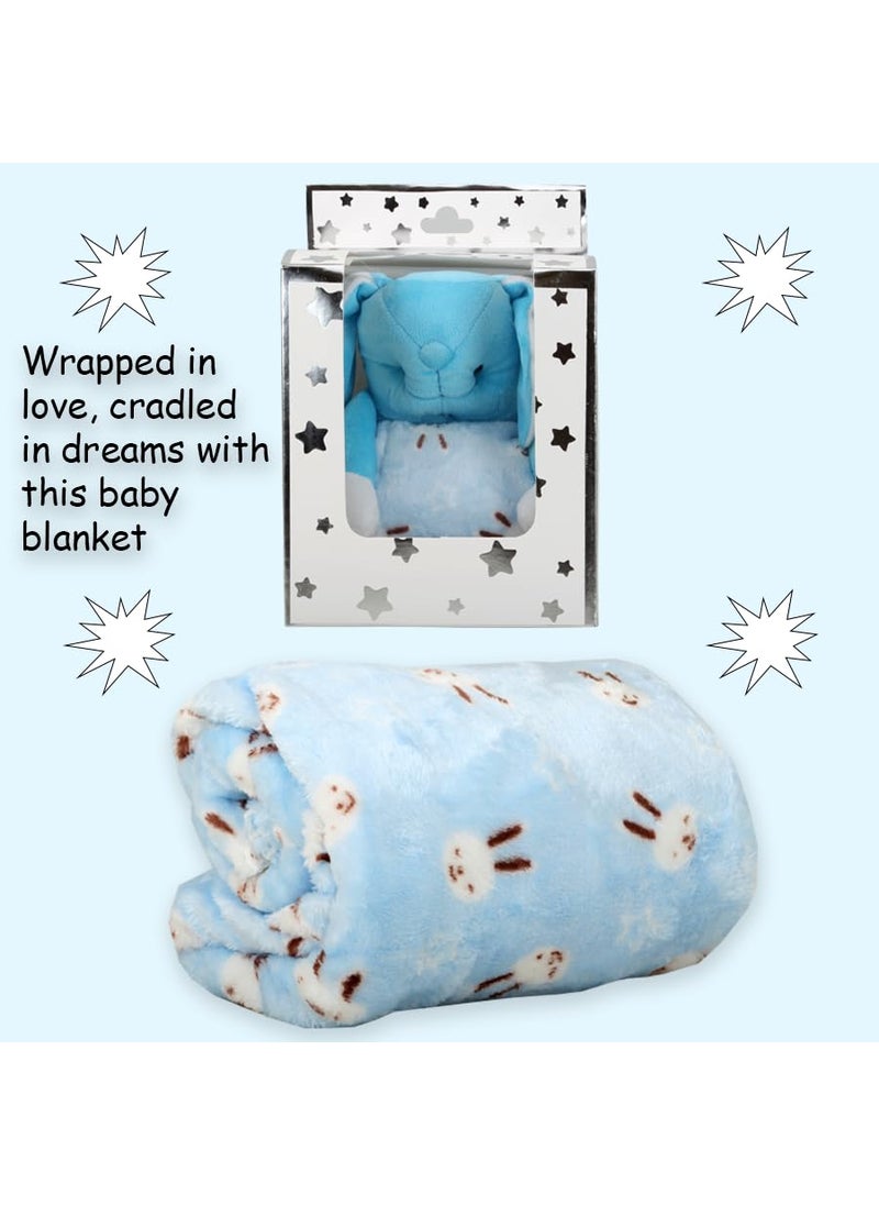 HONEY BOO Toy with Blanket Gift Set for Newborns Infants 0 Years Rabbit Blue