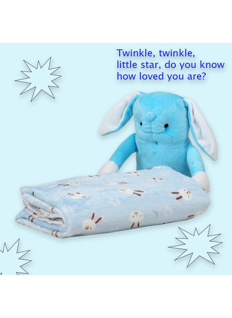 HONEY BOO Toy with Blanket Gift Set for Newborns Infants 0 Years Rabbit Blue