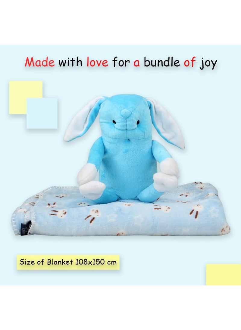 HONEY BOO Toy with Blanket Gift Set for Newborns Infants 0 Years Rabbit Blue