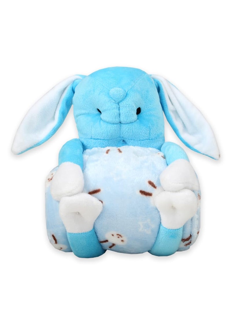 HONEY BOO Toy with Blanket Gift Set for Newborns Infants 0 Years Rabbit Blue